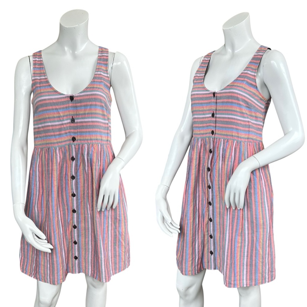 Madewell Scoopneck Tiered Button Down Babydoll Tank Dress Rainbow Stripes XS